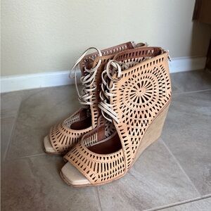 Jeffrey Campbell Tan Cutout Lace-Up Wedges